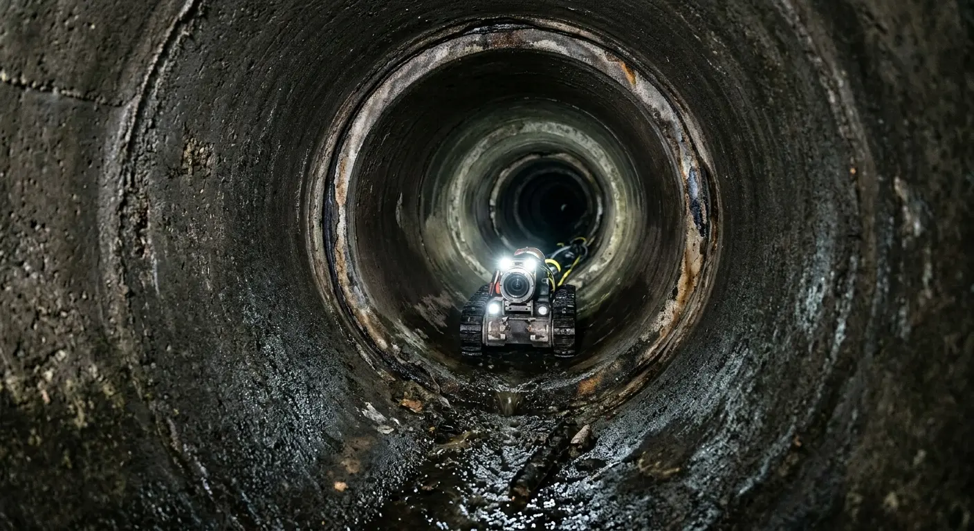 Robotic sewer camera inspecting pipe interior for Drain Snake Service in North Valley